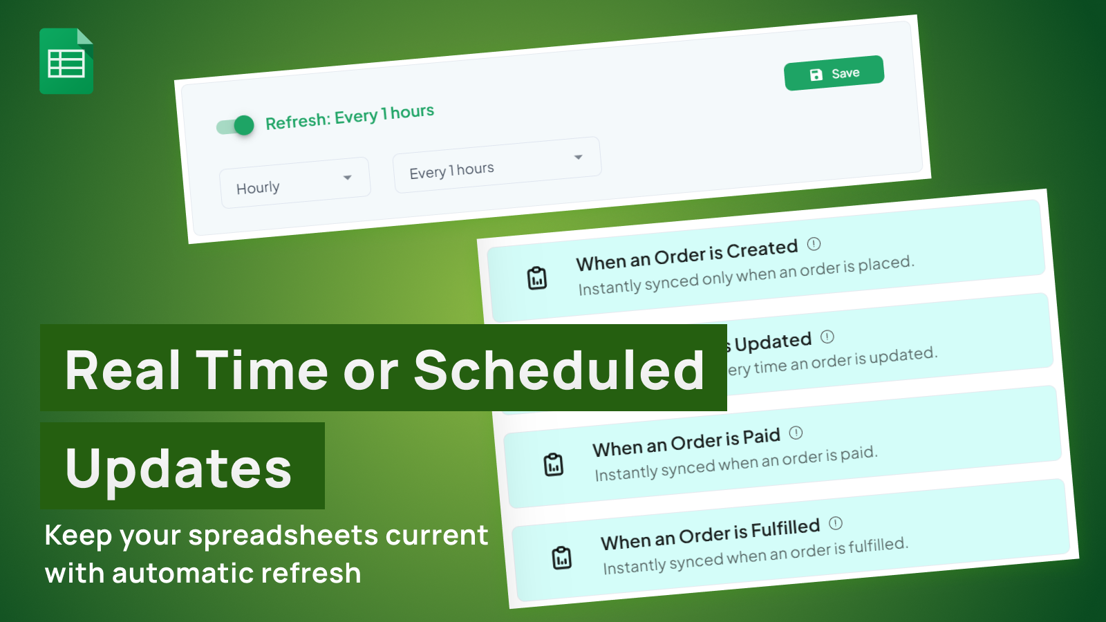 Auto refresh settings in eCommix showing hourly schedule and real-time order event triggers