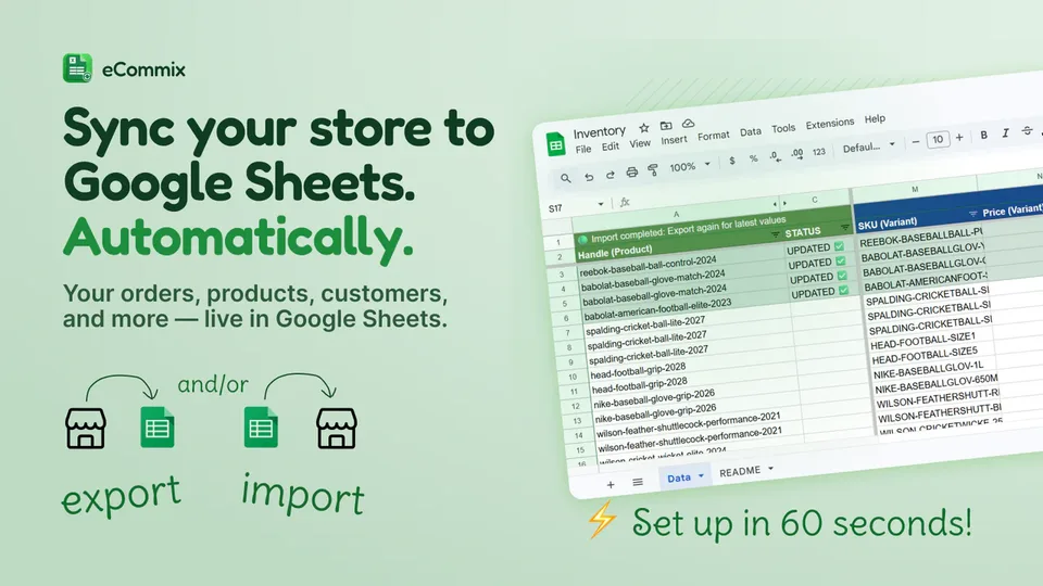 Google Sheets spreadsheets synced with Shopify