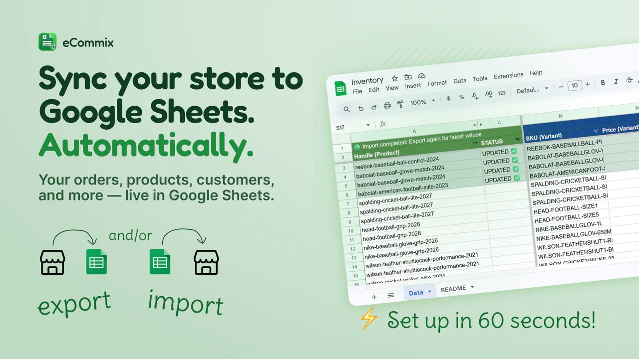 Google Sheets spreadsheets synced with Shopify