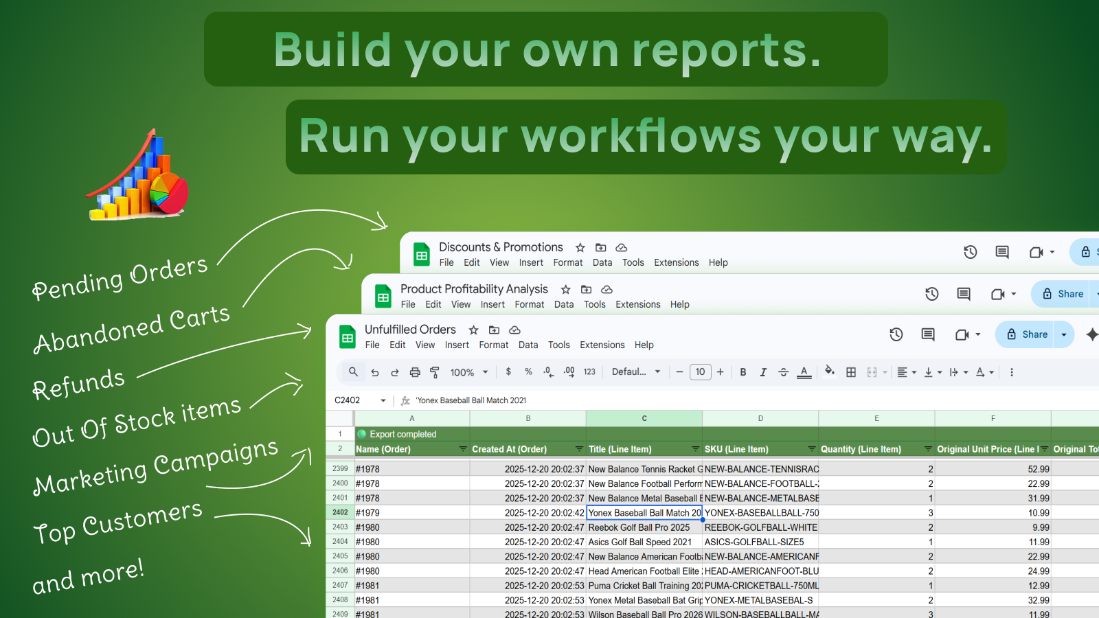 Custom Shopify reports built in Google Sheets with eCommix