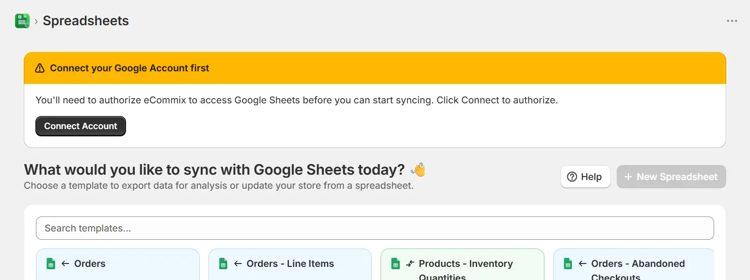 Connect your Google Account banner in eCommix