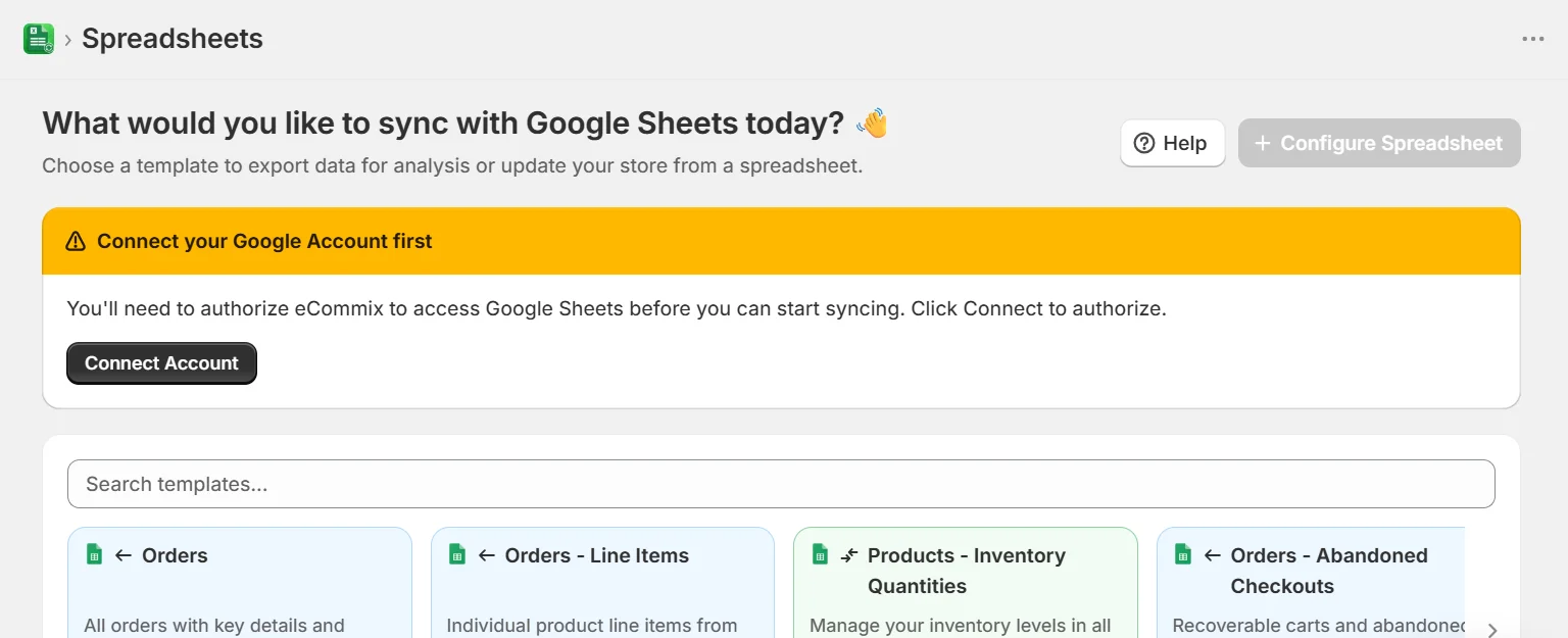 Connect your Google Account banner in eCommix