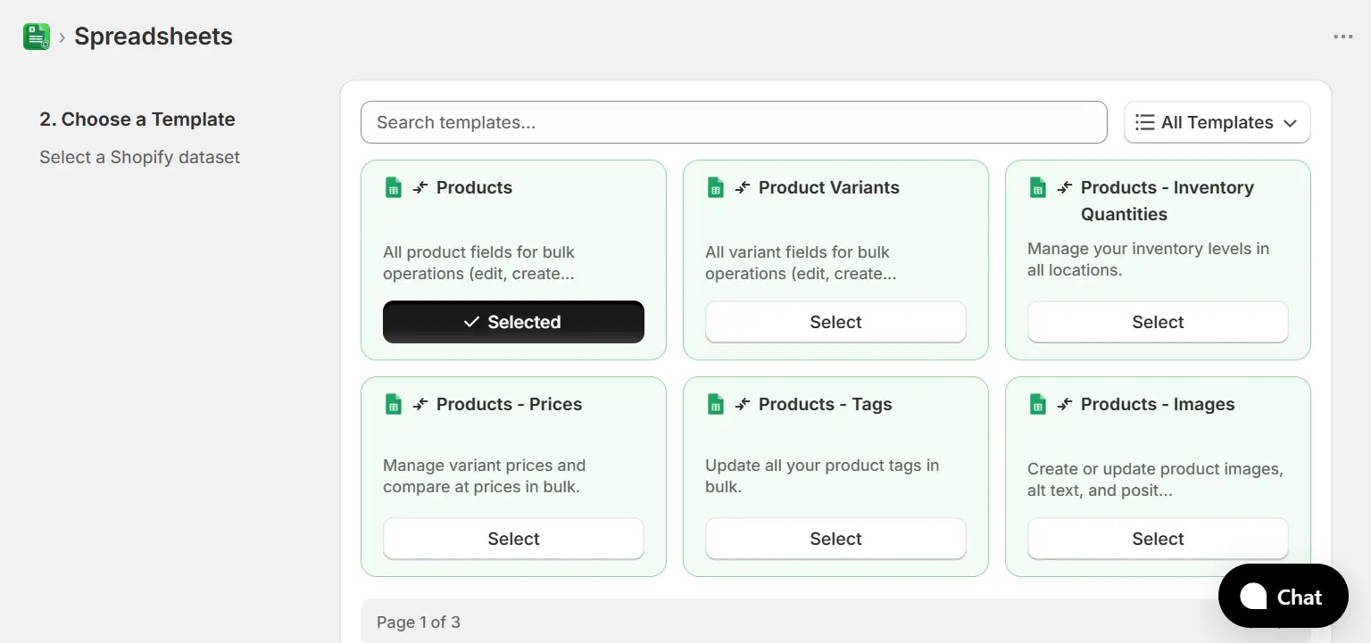 Template selection screen showing Two-Way Sync templates