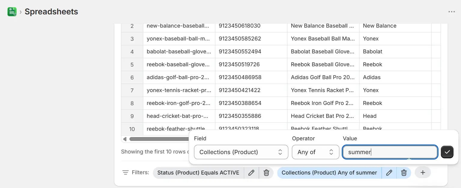 Filter panel showing Status and Collections filters applied