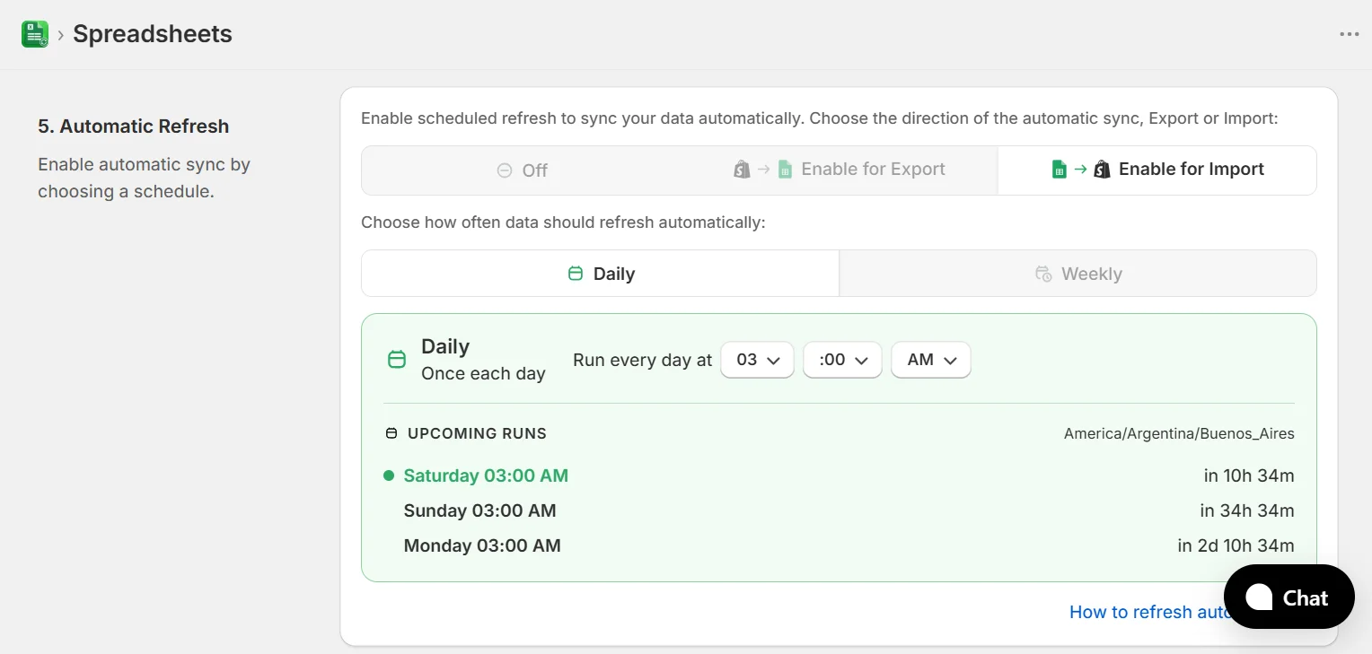 Refresh Schedule step showing automatic refresh on import selected