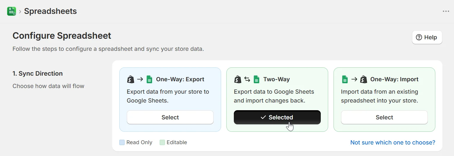 Sync direction step showing Two-Way Sync selected